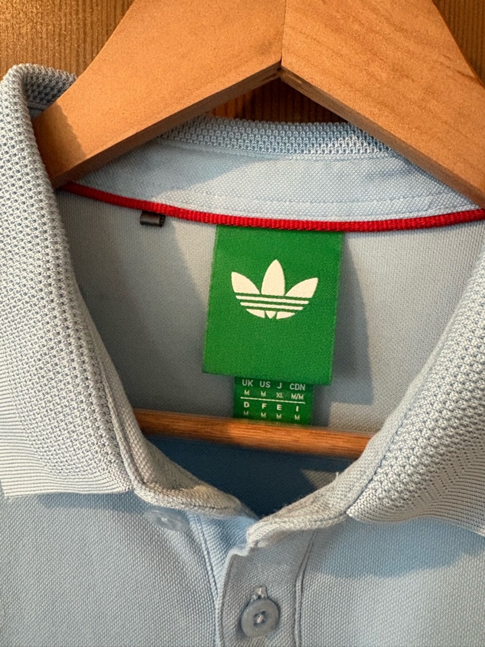 adidas Light Blue Polo with Red Trefoil Pattern - Picture 2 of 4